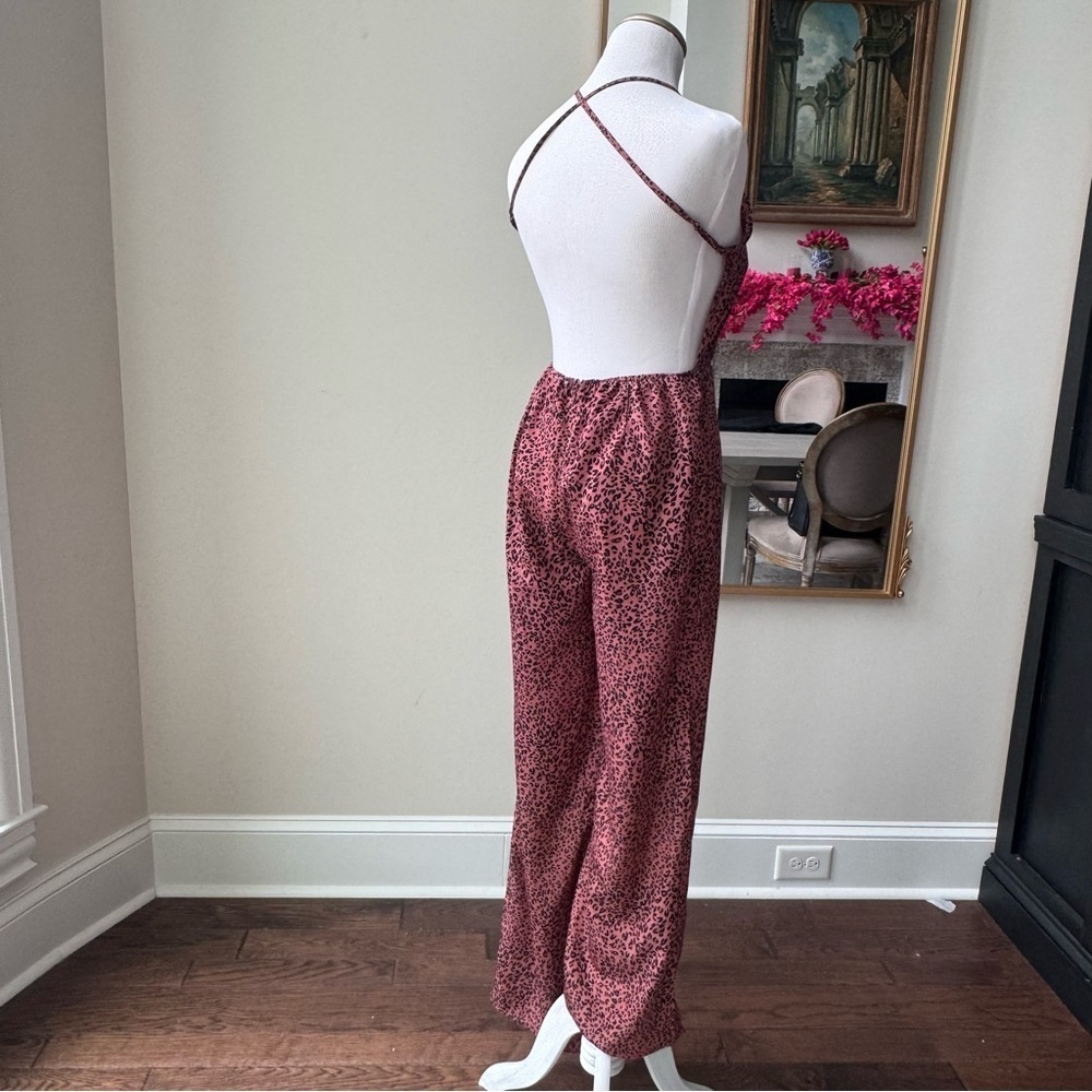 Leopard Print Halter Jumpsuit - Pink - Picture 2 of 5